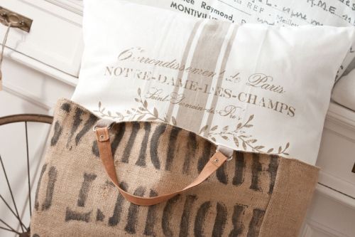 Shabby Chic Kissenbezug Paris Beige 50 cm x 60 cm