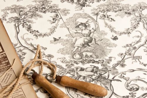 Toile de Jouy Stoff Joseph Ivory Gris