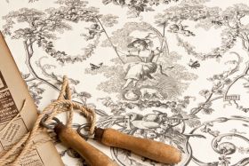 Stoffmuster: Toile de Jouy Stoff Joseph ivory Gris